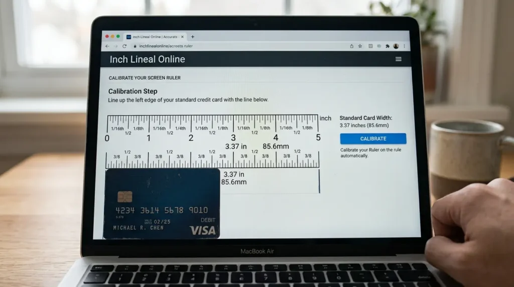 Inch Lineal Online mit Bankkarte am Laptop kalibrieren