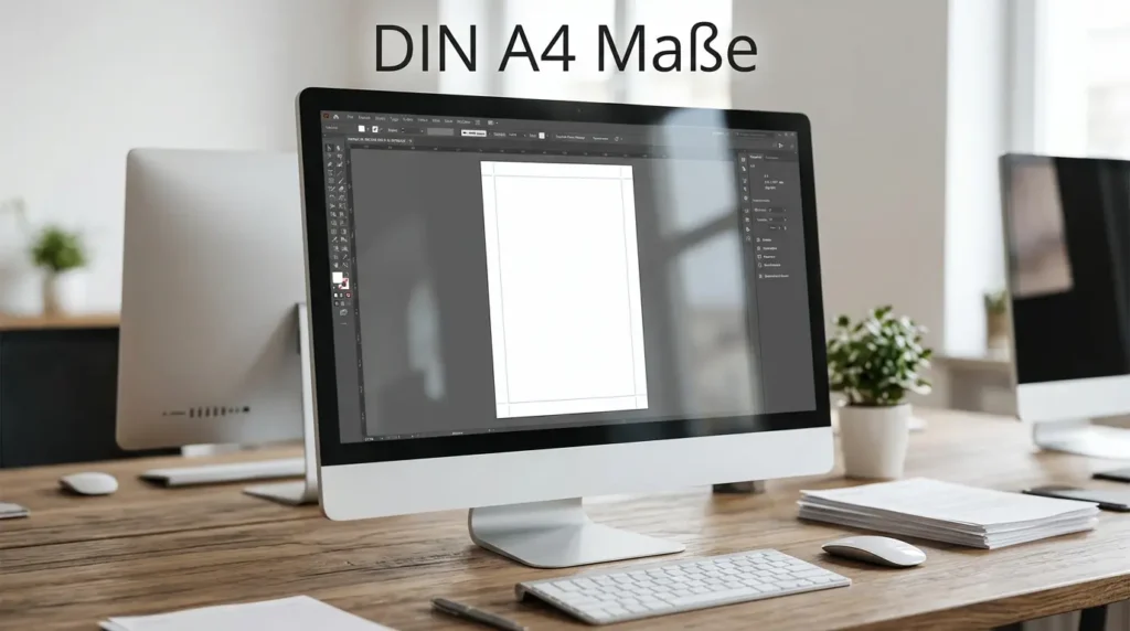 DIN A4 Maße auf einem Computerbildschirm bei digitaler Dokumentgröße