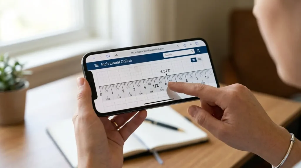 Person verwendet Inch Lineal Online zum Messen in Zoll