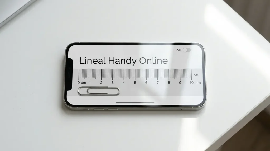 Smartphone mit digitalem Lineal in cm und mm
