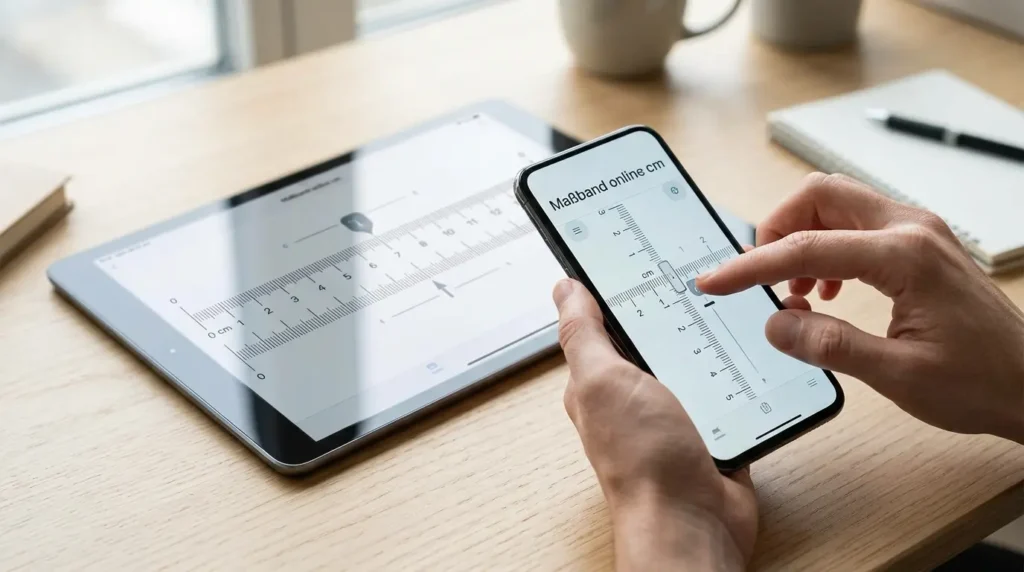 Maßband online cm auf einem Smartphone zum Messen verwenden