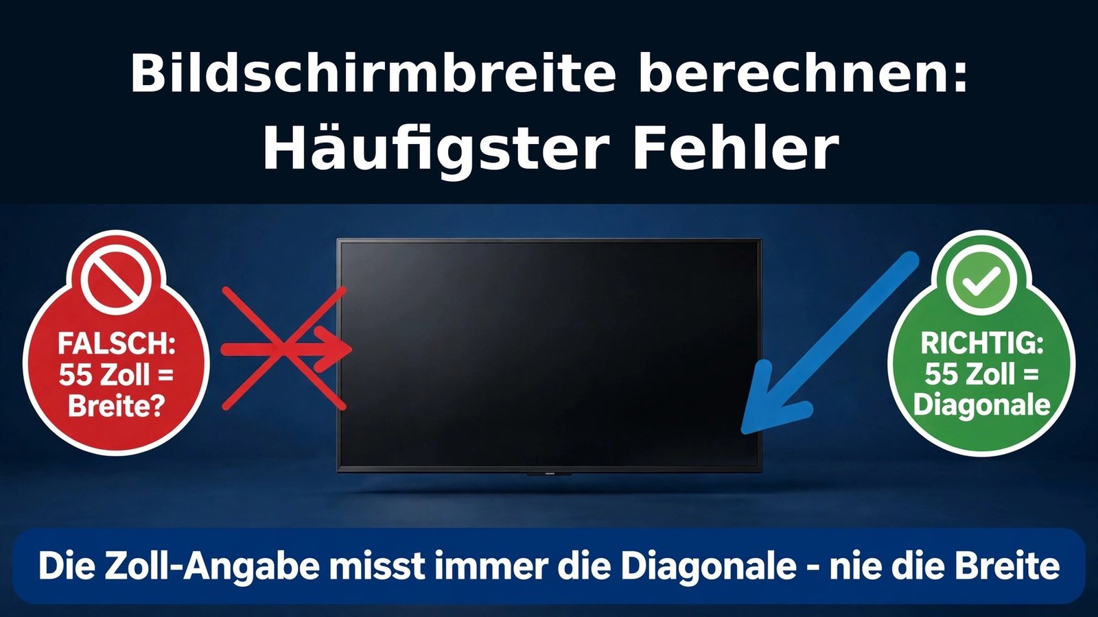 Bildschirmbreite berechnen: Häufigster Fehler – Zoll-Angabe misst die Diagonale, nicht die Breite
