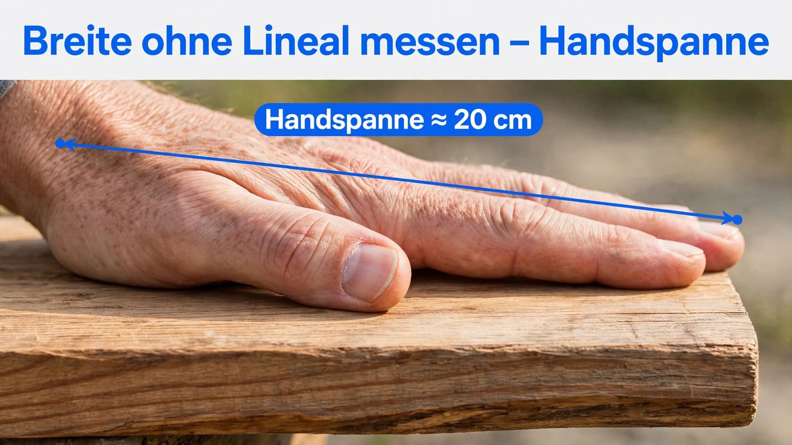 Breite ohne Lineal messen – Handspanne als Maßreferenz an einer Holzkante
