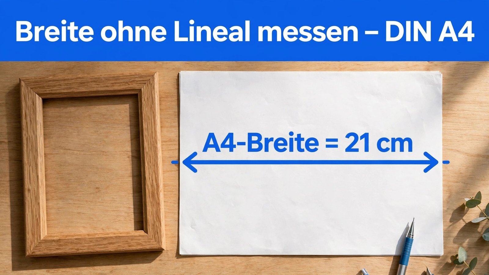 Breite ohne Lineal messen – DIN-A4-Blatt mit 21 cm Breite als Referenzmaß