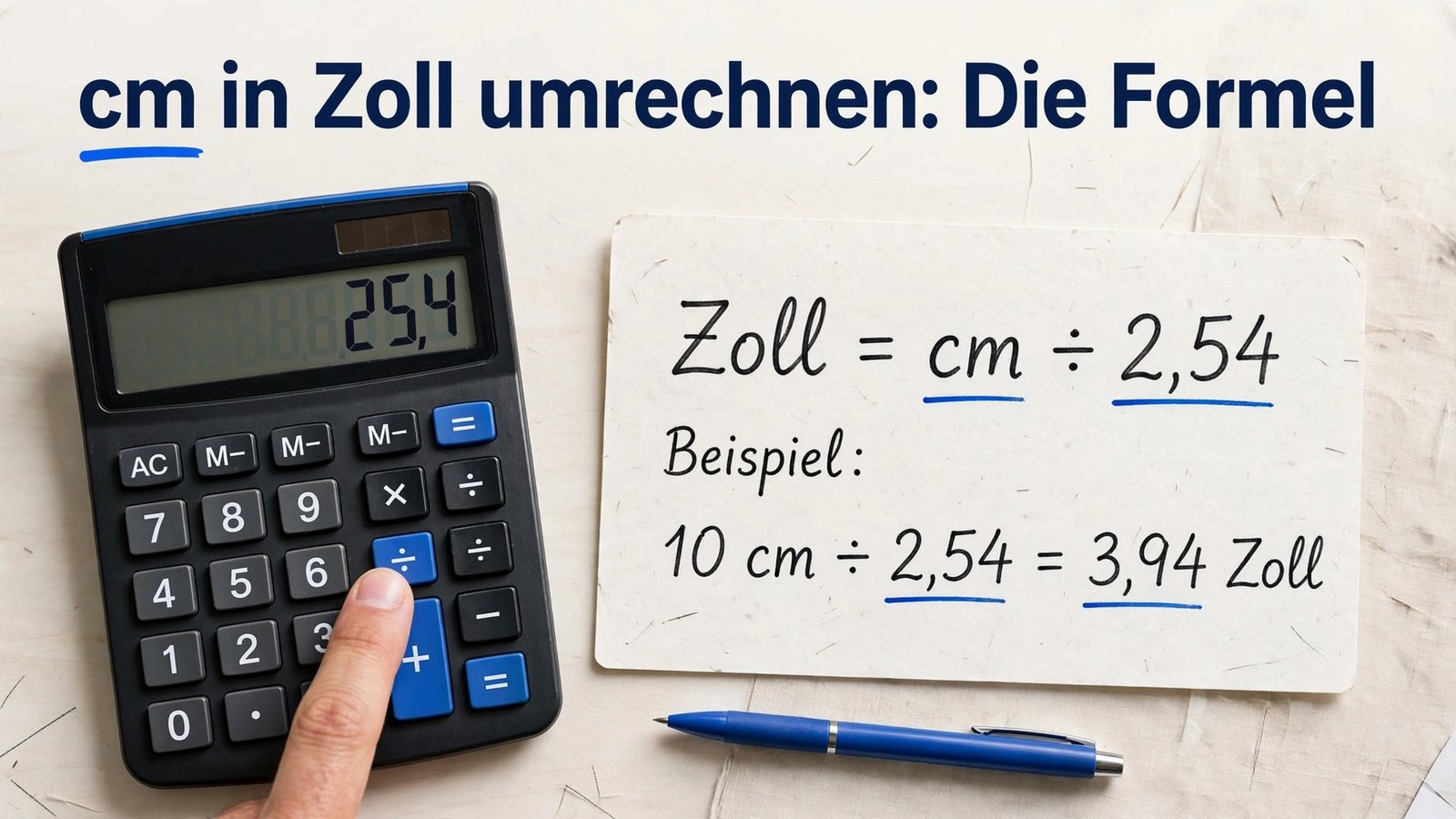 cm in zoll umrechnen – Formel Zoll = cm ÷ 2,54 mit Rechenbeispiel am Taschenrechner