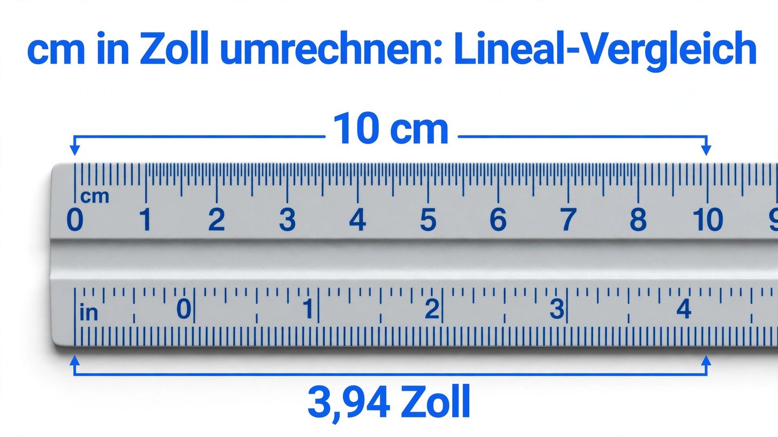 cm in zoll umrechnen – Lineal mit Zentimeter-Skala und Zoll-Einteilung im Vergleich