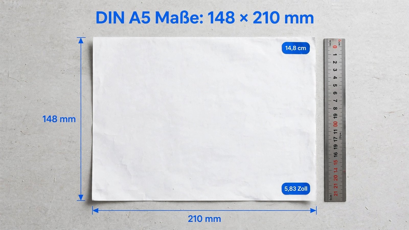 DIN A5 Maße – Größe in mm, cm und Zoll im Vergleich