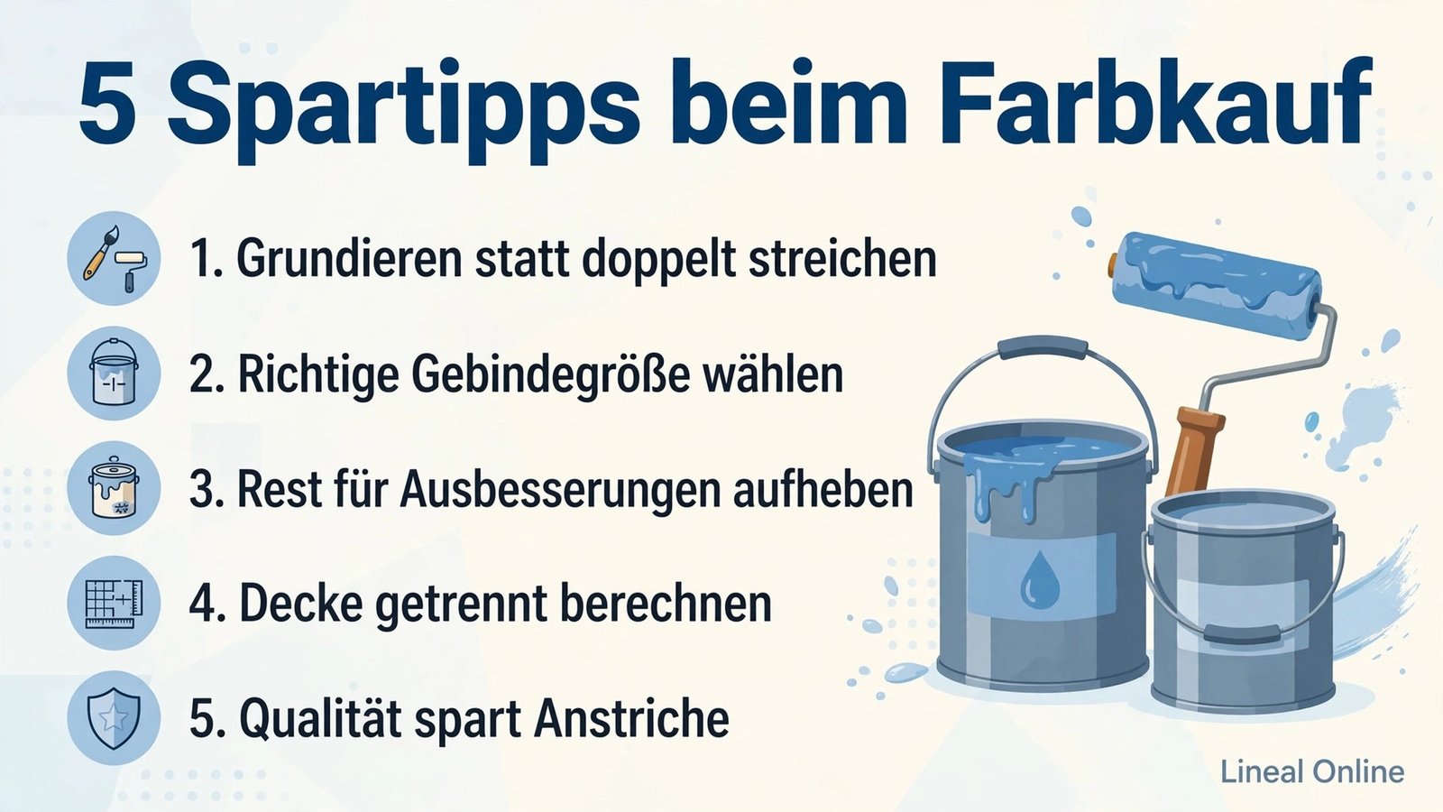 Farbverbrauch berechnen: 5 Spartipps beim Farbkauf – grundieren, Gebindegröße, Rest aufheben, Decke getrennt, Qualität