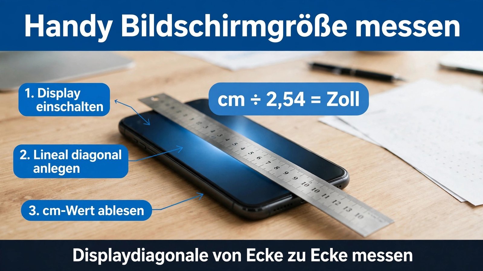 Anleitung: Handy Bildschirmgröße messen – Displaydiagonale mit Lineal messen