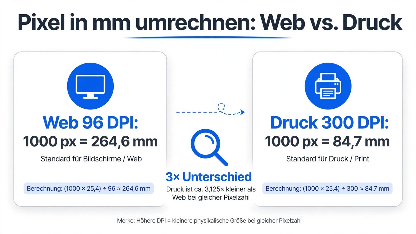 pixel in mm umrechnen – Vergleich von Web- und Druckauflösung