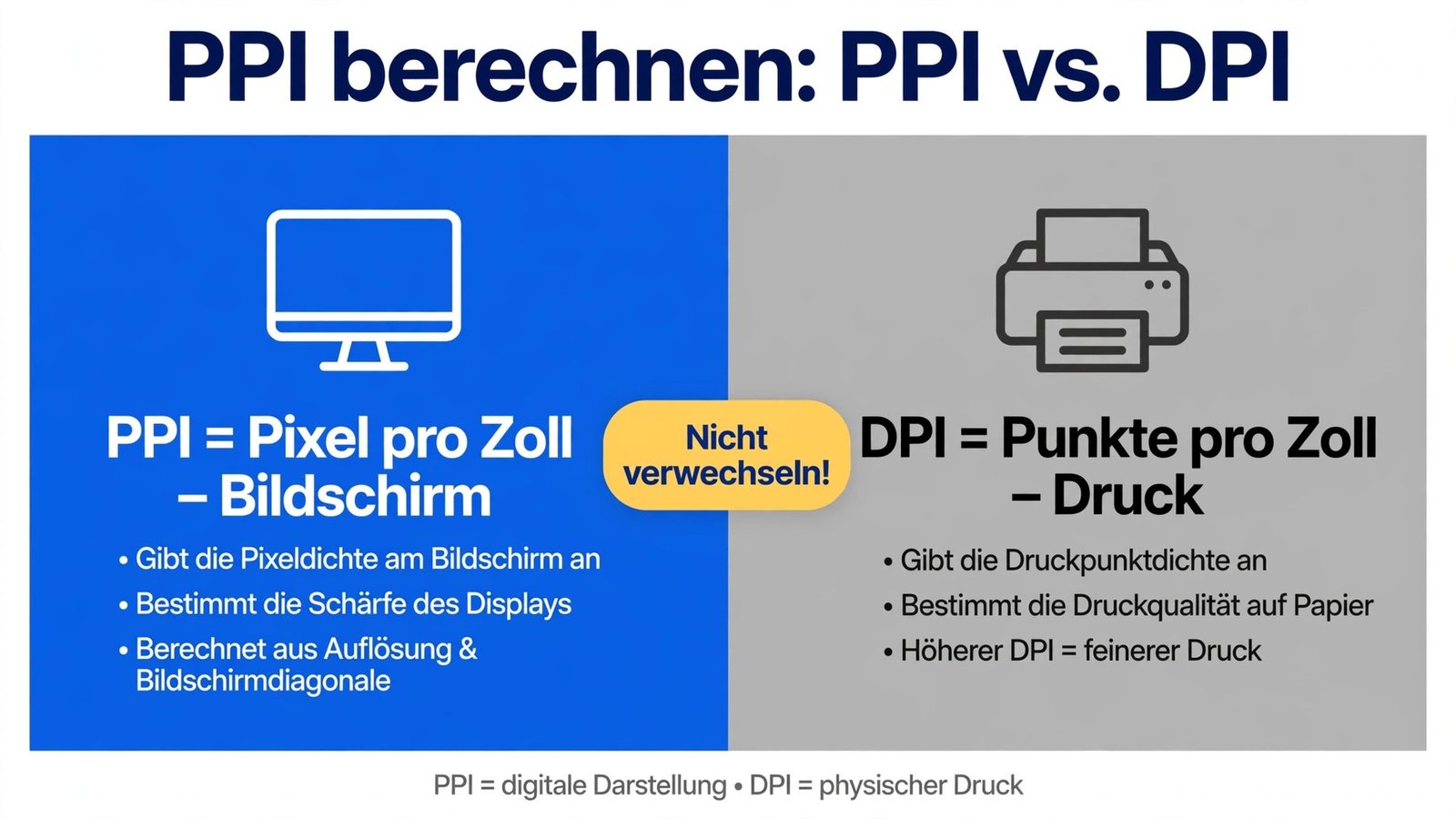ppi berechnen – Unterschied zwischen PPI am Bildschirm und DPI im Druck