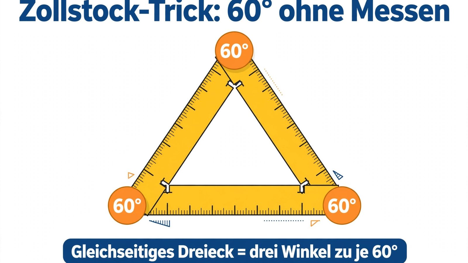 Winkel messen ohne Winkelmesser: Zollstock zum gleichseitigen Dreieck gefaltet ergibt drei 60°-Winkel