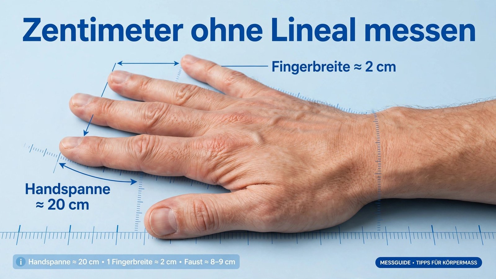 Zentimeter ohne Lineal messen – Hand mit Zentimeter-Markierungen als Maßreferenz