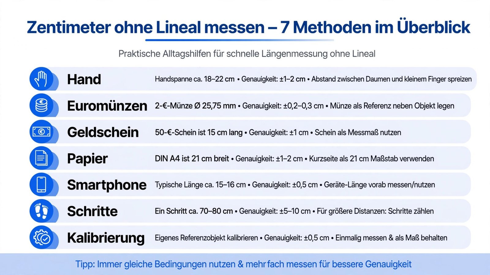 Zentimeter ohne Lineal messen – Alle 7 Methoden in der Vergleichsübersicht