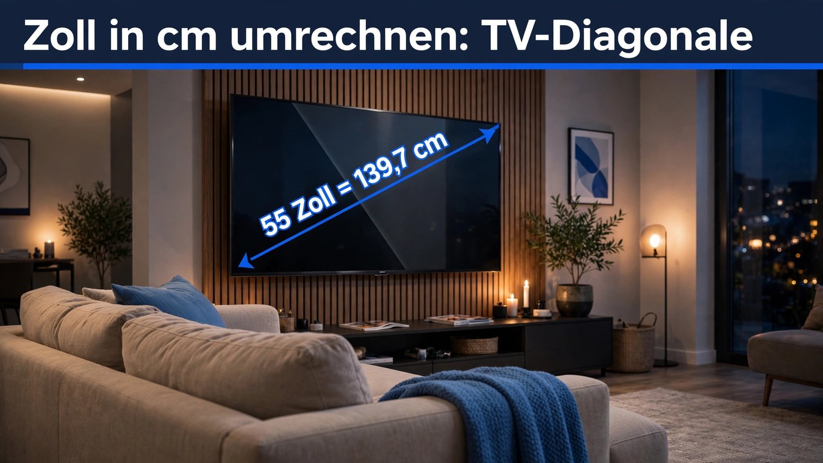 zoll in cm umrechnen – 55 Zoll Fernseher mit 139,7 cm Bildschirmdiagonale im Wohnzimmer