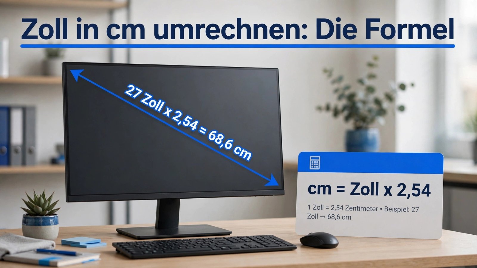 zoll in cm umrechnen – Formel cm = Zoll × 2,54 mit Beispiel 27 Zoll Monitor